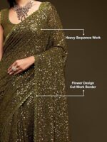 Women's Heavy Georgette Sequins Work Heavy Saree with Blouse - Image 5