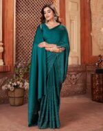 Women's Satin Silk Hot Fixing Saree with Unstitched Blouse Piece - Image 6