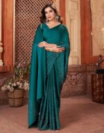 Women's Satin Silk Hot Fixing Saree with Unstitched Blouse Piece - Image 7