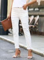 Womens Jeans High Waisted Stretchy Ripped Straight Ankle Fit - Image 5