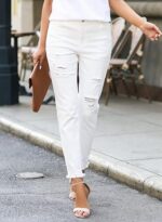 Womens Jeans High Waisted Stretchy Ripped Straight Ankle Fit - Image 4