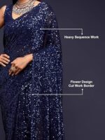 Women's Heavy Georgette Sequins Work Heavy Saree with Blouse - Image 11