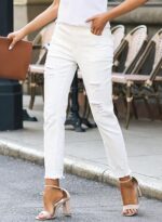 Womens Jeans High Waisted Stretchy Ripped Straight Ankle Fit - Image 3