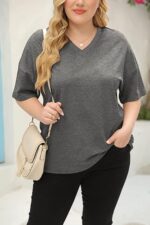 Women's Plus Size V Neck T Shirts Summer Half Sleeve Tees Casual Loose Fit Cotton Tunic Tops