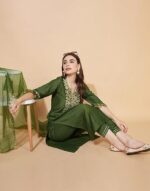 Women's Embroidery Chinnon Silk Straight Kurta Set with Dupatta - Image 4