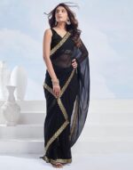 Women's Georgette Lace Saree With Unstitched Blouse Piece - Image 10