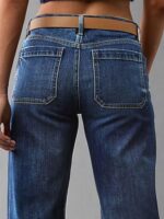 Straight Fit Mid Rise Baggy Pocket Denim Jeans Without Belt - Image 3