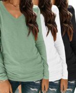 3 Pcs Combo, Womens Long Sleeve Shirts V Neck Tops