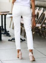 Womens Jeans High Waisted Stretchy Ripped Straight Ankle Fit - Image 2