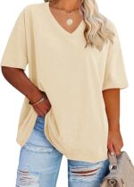 Women's Plus Size V Neck T Shirts Summer Half Sleeve Tees Casual Loose Fit Cotton Tunic Tops