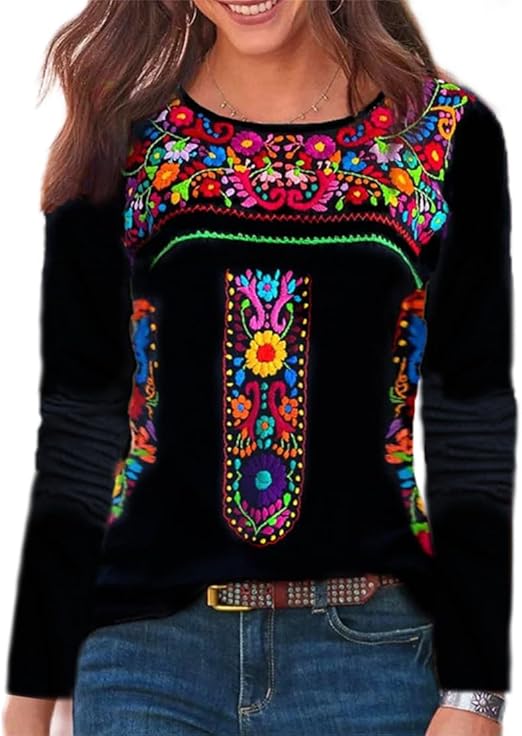 4 Long Sleeve Tops for Women With Floral Embroidered - Image 1