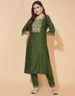 Women's Embroidery Chinnon Silk Straight Kurta Set with Dupatta - Image 5