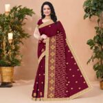 Women's Indian Silk Saree Embroidered Designer soft Fancy Saree With Unstitched Blouse Piece for Gift, Wedding, Festivals - Image 3