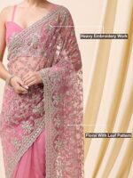 Women's Net Embroidery Work Saree with Unstitch Blouse Piece - Image 5