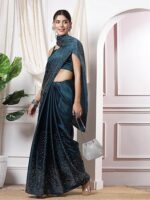 Women's Satin Silk Hot Fixing Saree with Unstitched Blouse Piece - Image 12