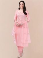 Cotton Embroidery Salwar Suit Set Kurta Pant with Dupatta Kurta Set for Women - Image 2
