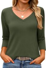 Womens 3/4 Length Sleeve Top V Neck Summer T-Shirts - Image 16