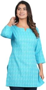 Traditional Cotton Print Kurta Office Short Kurti Tops Tunics for Women