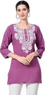 Short Chikankari Kurtis for Girls, Lakhnawi Tunic Top Kurta Design for Ladies, Woman Ethnic Kurthi - Image 4