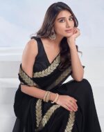 Women's Georgette Lace Saree With Unstitched Blouse Piece - Image 8