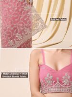 Women's Net Embroidery Work Saree with Unstitch Blouse Piece - Image 3