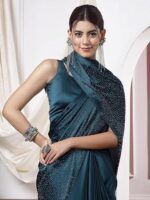 Women's Satin Silk Hot Fixing Saree with Unstitched Blouse Piece - Image 13