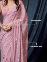 Women's Silk Paper Mirror Work Embroidery Saree - Image 9
