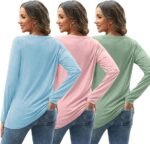 3 Pcs Combo, Womens Long Sleeve Shirts V Neck Tops - Image 14