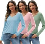 3 Pcs Combo, Womens Long Sleeve Shirts V Neck Tops - Image 15