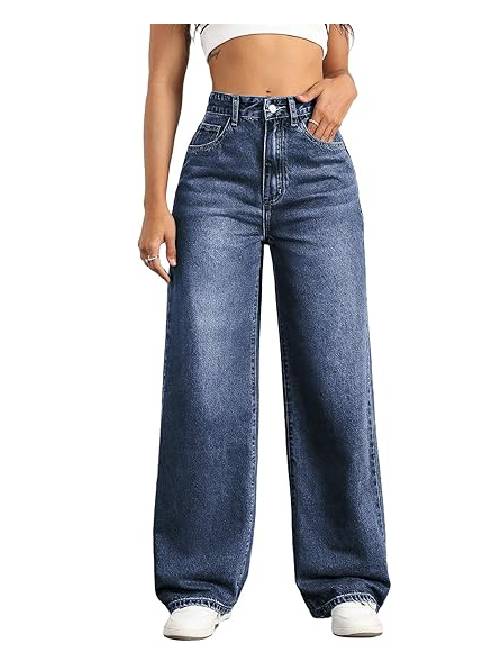 6 Straight Jeans for Women,High Waisted Wide Loose Stretchy - Image 1