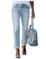 Womens Jeans High Waisted Stretchy Ripped Straight Ankle Fit