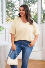 Women's Plus Size V Neck T Shirts Summer Half Sleeve Tees Casual Loose Fit Cotton Tunic Tops - Image 2