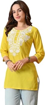 Short Chikankari Kurtis for Girls, Lakhnawi Tunic Top Kurta Design for Ladies, Woman Ethnic Kurthi - Image 3