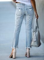 Womens Jeans High Waisted Stretchy Ripped Straight Ankle Fit - Image 2