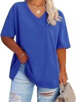 Women's Plus Size V Neck T Shirts Summer Half Sleeve Tees Casual Loose Fit Cotton Tunic Tops - Image 3