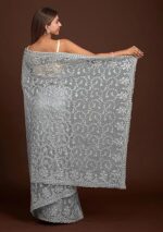 Women's Net Embroidery Work Saree with Unstitch Blouse Piece - Image 6