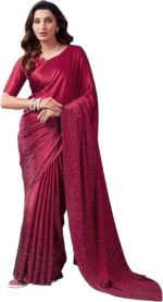 Women's Satin Silk Hot Fixing Saree with Unstitched Blouse Piece - Image 7