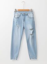 Womens Jeans High Waisted Stretchy Ripped Straight Ankle Fit - Image 3