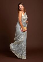 Women's Net Embroidery Work Saree with Unstitch Blouse Piece - Image 5