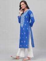 Hand Embroidered Chikankari Women's Straight Cotton Kurta Kurtis - Image 2
