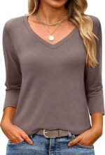 Womens 3/4 Length Sleeve Top V Neck Summer T-Shirts - Image 20