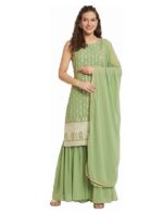 Queen Women's Georgette Embroidery Straight Kurta and Sharara Set