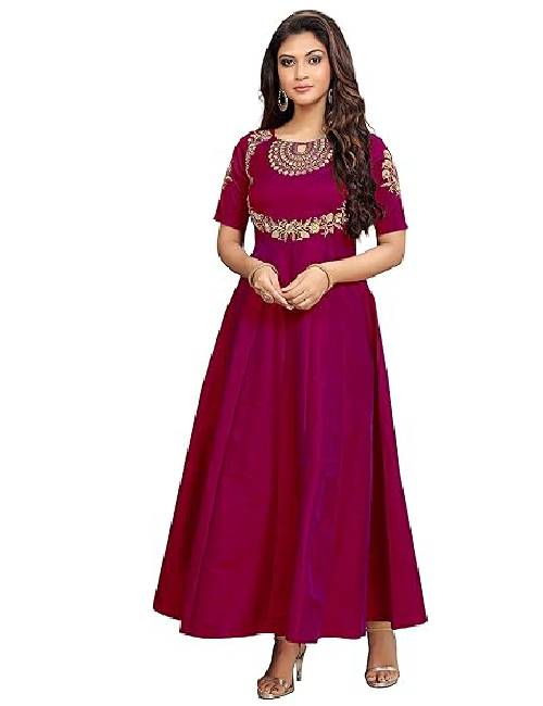 New Project (1) Silk Embroidery Anarkali Kurti, Short Sleeve Kurti for Woman - Image 1