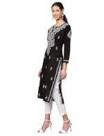 Hand Embroidered Chikankari Women's Straight Cotton Kurta Kurtis - Image 4