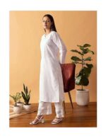 Hand Embroidered Chikankari Women's Straight Cotton Kurta Kurtis - Image 3