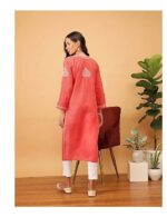 Hand Embroidered Chikankari Women's Straight Cotton Kurta Kurtis - Image 3