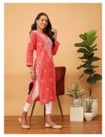 Hand Embroidered Chikankari Women's Straight Cotton Kurta Kurtis - Image 2