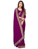 Saree for Women Georgette Embroidery Saree with Unstitched Blouse Piece - Image 3