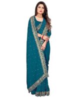 Saree for Women Georgette Embroidery Saree with Unstitched Blouse Piece - Image 3
