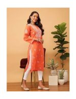 Hand Embroidered Chikankari Women's Straight Cotton Kurta Kurtis